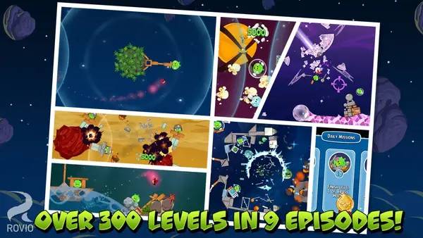 Иллюстрация уровня Angry Birds Space с деталями окружения