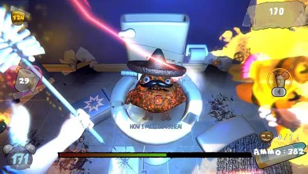 Иллюстрация уровня ATTACK OF THE EVIL POOP VR с деталями окружения