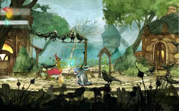 Иллюстрация уровня Child of Light с деталями окружения