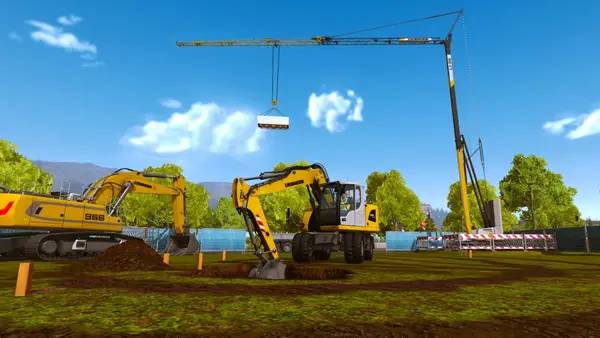 Иллюстрация уровня Construction Simulator 2015 с деталями окружения