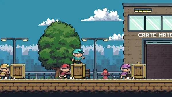 Иллюстрация уровня Crate Mates с деталями окружения