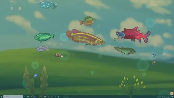 Иллюстрация уровня Desktop Fishing с деталями окружения
