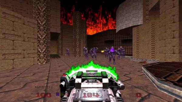 Иллюстрация уровня DOOM 64 с деталями окружения