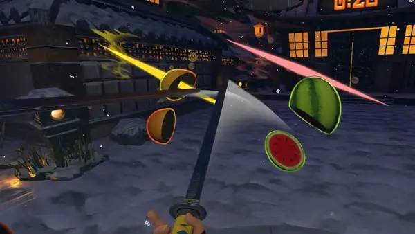 Иллюстрация уровня Fruit Ninja VR с деталями окружения