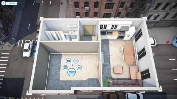 Иллюстрация уровня House Flipper City с деталями окружения