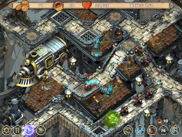 Иллюстрация уровня Iron Heart Steam Tower с деталями окружения