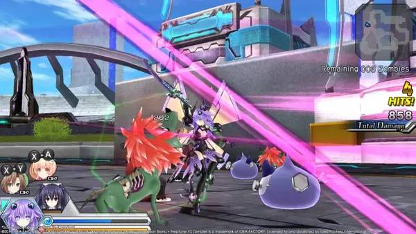 Иллюстрация уровня MegaTagmension Blanc + Neptune VS Zombies с деталями окружения