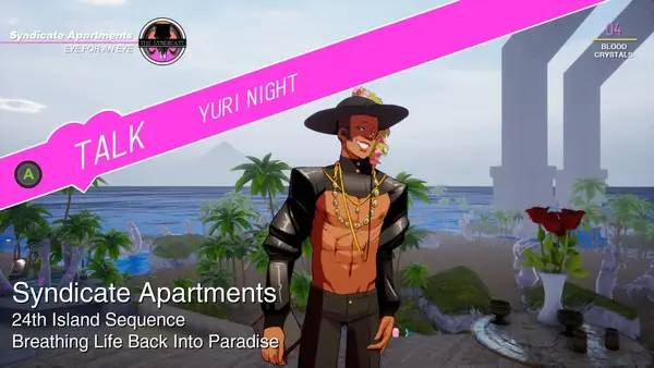 Иллюстрация уровня Paradise Killer с деталями окружения