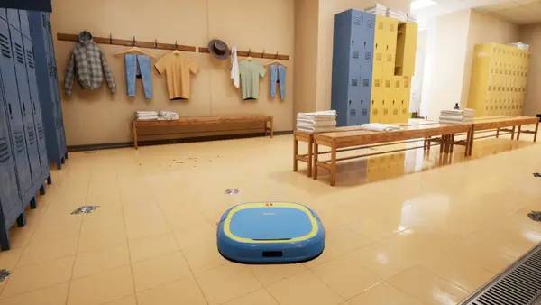 Иллюстрация уровня Robo Vacuum Simulator с деталями окружения