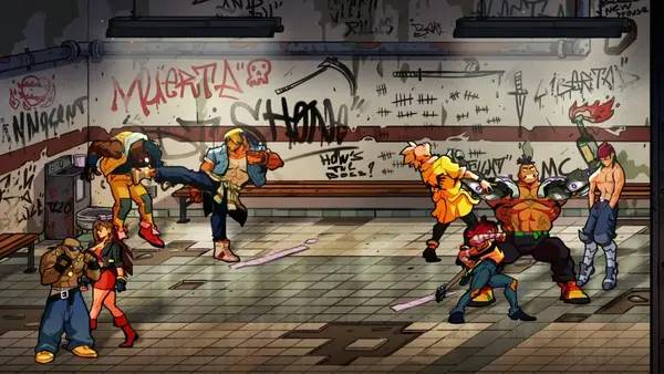 Иллюстрация уровня Streets of Rage 4 с деталями окружения