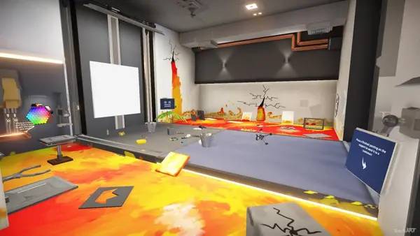 Иллюстрация уровня SuchArt Creative Space с деталями окружения