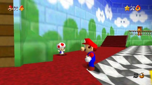 Иллюстрация уровня Super Mario 64 NX с деталями окружения