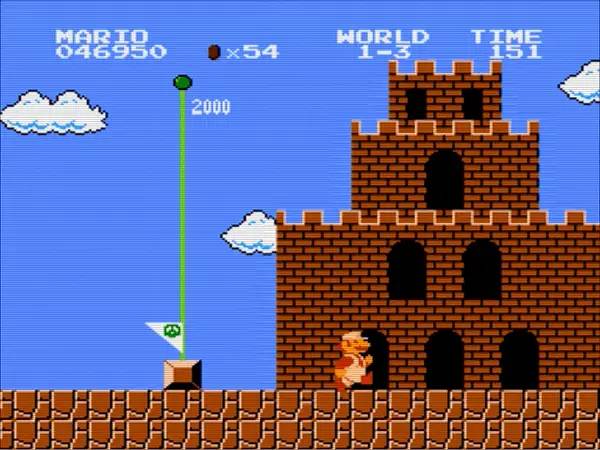 Иллюстрация уровня Super Mario Bros (classic 1985) с деталями окружения