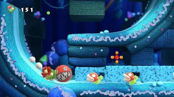 Иллюстрация уровня Yoshi's Woolly World с деталями окружения
