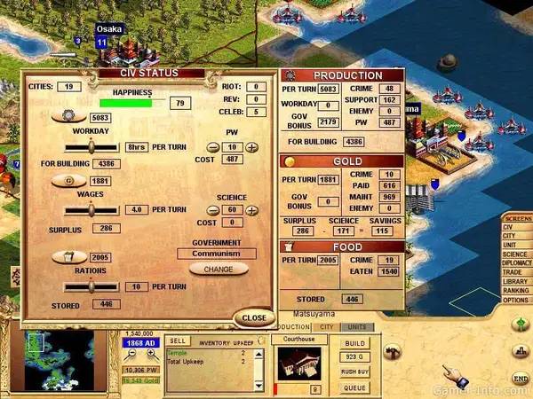 Интерфейс Civilization Call to Power во время прохождения