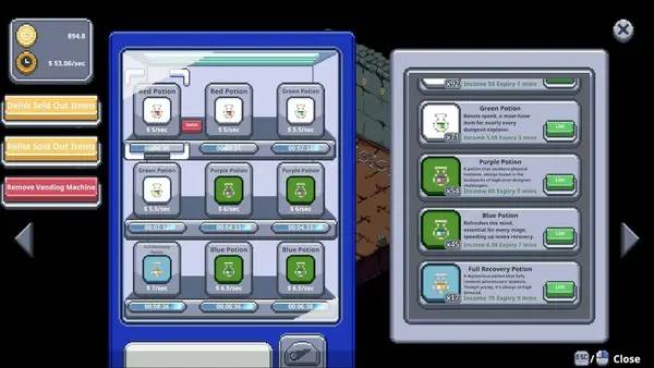 Интерфейс Dungeon Vending Machines во время прохождения