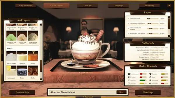 Интерфейс Espresso Tycoon во время прохождения