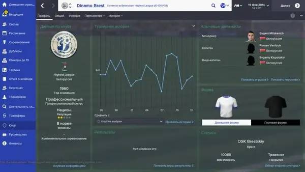 Интерфейс Football Manager 2015 во время прохождения