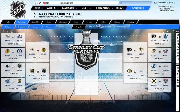 Интерфейс Franchise Hockey Manager 5 во время прохождения