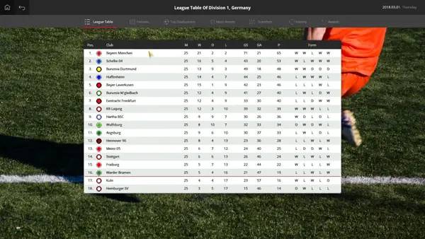 Интерфейс Global Soccer Manager 2018 во время прохождения