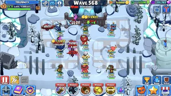 Интерфейс Idle Hero TD - Tower Defense во время прохождения