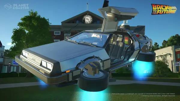 Интерфейс Planet Coaster - Back to the Future Time Machine Construction Kit во время прохождения