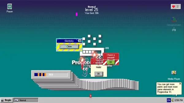 Интерфейс Progressbar95 во время прохождения