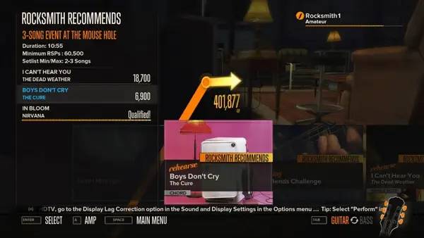 Интерфейс Rocksmith во время прохождения