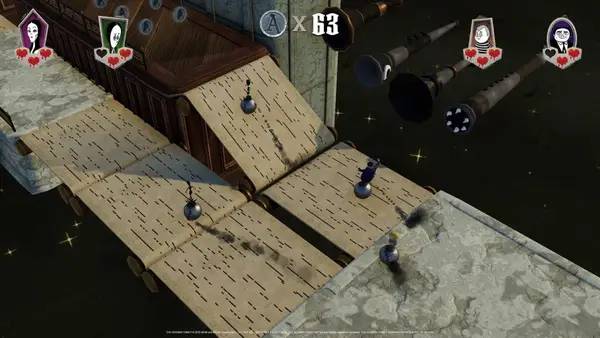 Интерфейс The Addams Family Mansion Mayhem во время прохождения