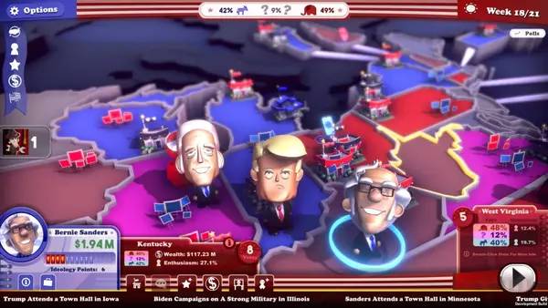 Интерфейс The Political Machine 2020 во время прохождения