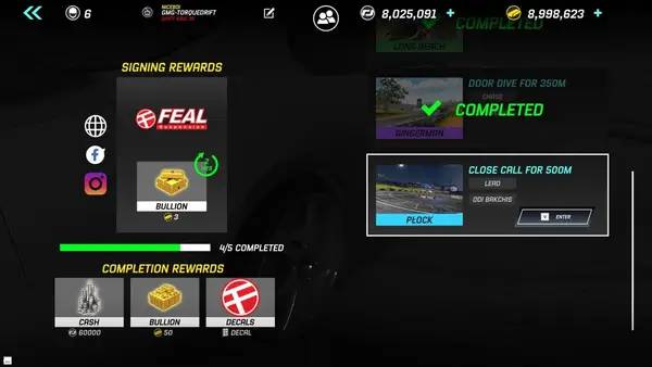 Интерфейс Torque Drift во время прохождения