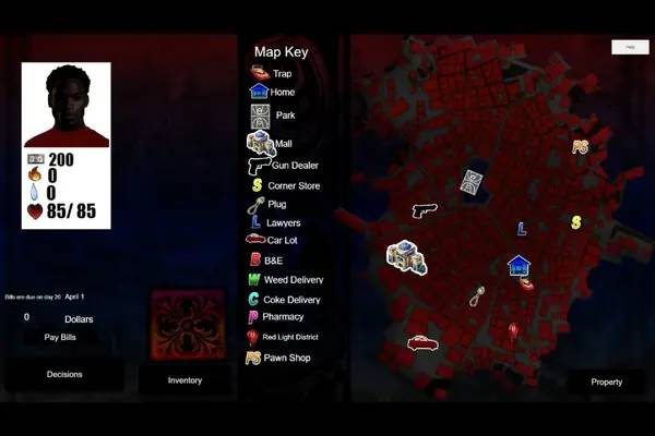 Интерфейс Trapper Drug Dealing RPG во время прохождения