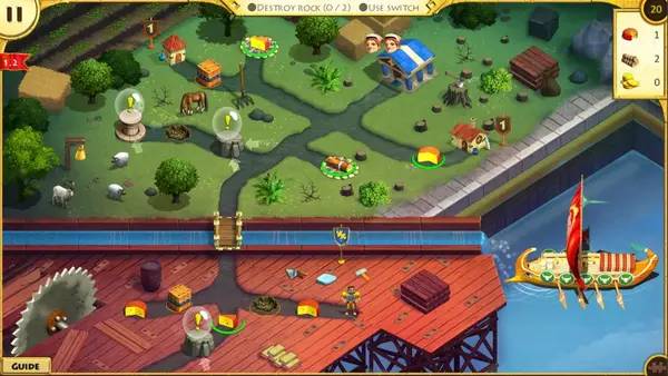 Кадр с взаимодействием персонажа и объекта в 12 Labours of Hercules 13  Wonder-ful Builder
