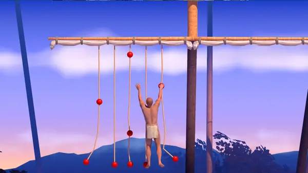 Кадр с взаимодействием персонажа и объекта в A Difficult Game About Climbing