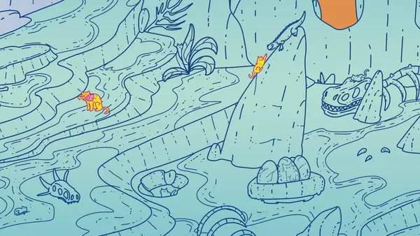 Кадр с взаимодействием персонажа и объекта в A Tower Full of Cats