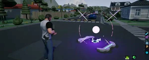 Кадр с взаимодействием персонажа и объекта в Abstract