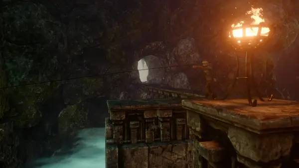 Кадр с взаимодействием персонажа и объекта в Adam's Venture  Origins