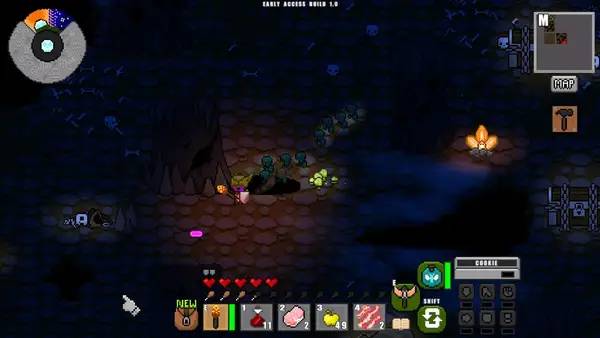 Кадр с взаимодействием персонажа и объекта в Adventure Craft