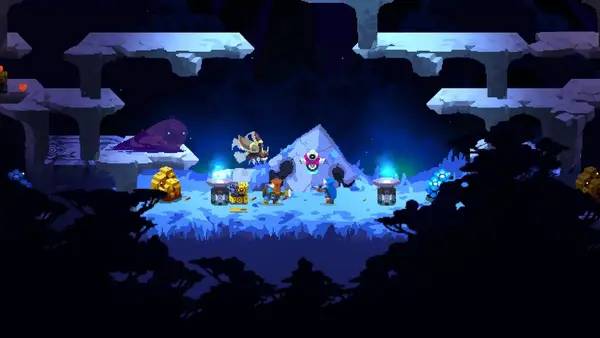 Кадр с взаимодействием персонажа и объекта в Aegis Defenders