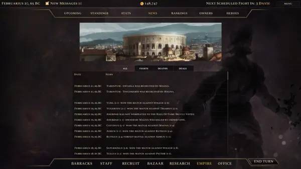 Кадр с взаимодействием персонажа и объекта в Age of Gladiators 2  Rome