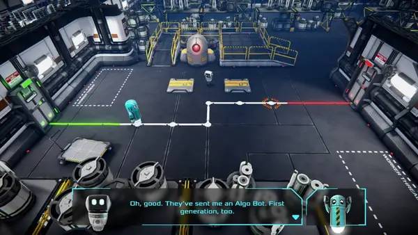 Кадр с взаимодействием персонажа и объекта в Algo Bot