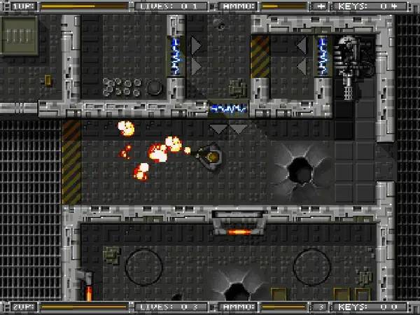 Кадр с взаимодействием персонажа и объекта в Alien Breed + Tower Assault