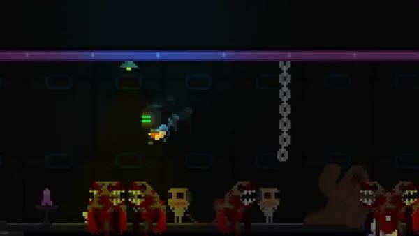 Кадр с взаимодействием персонажа и объекта в Alien Scumbags