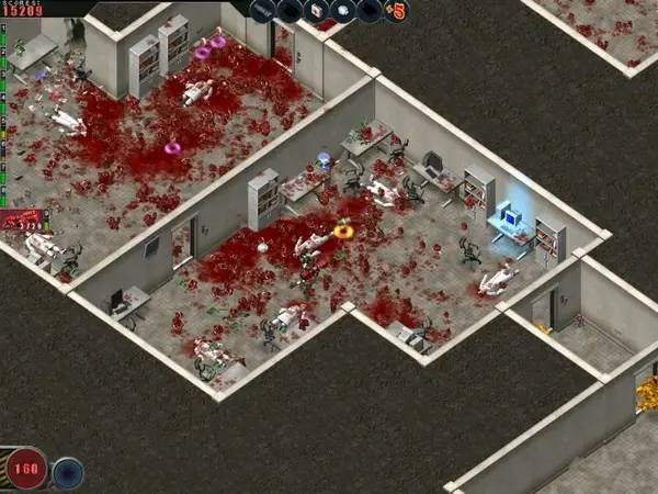 Кадр с взаимодействием персонажа и объекта в Alien Shooter + Expansions