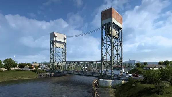 Кадр с взаимодействием персонажа и объекта в American Truck Simulator Washington