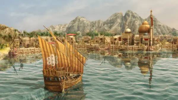 Кадр с взаимодействием персонажа и объекта в Anno 1404 (Dawn of Discovery)