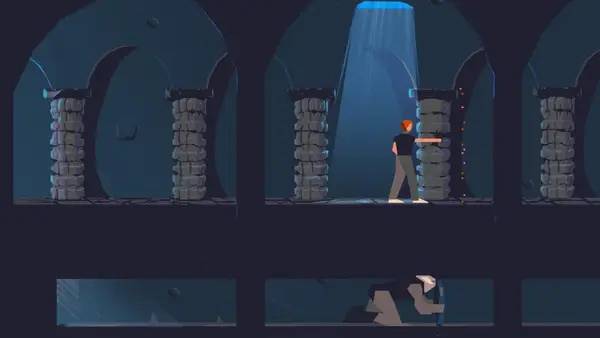 Кадр с взаимодействием персонажа и объекта в Another World – 20th Anniversary Edition