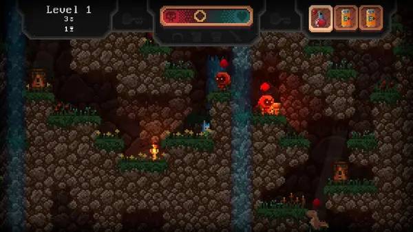 Кадр с взаимодействием персонажа и объекта в Antrum