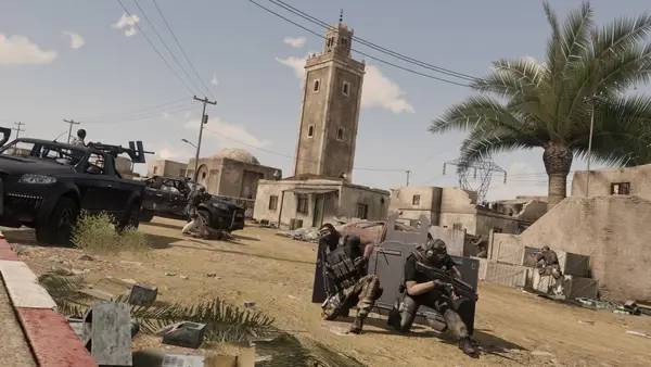 Кадр с взаимодействием персонажа и объекта в Arma 3 Western Sahara