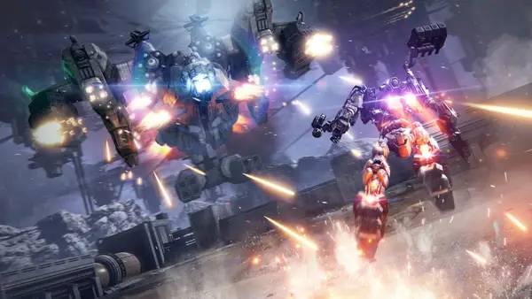 Кадр с взаимодействием персонажа и объекта в ARMORED CORE 6 FIRES OF RUBICON